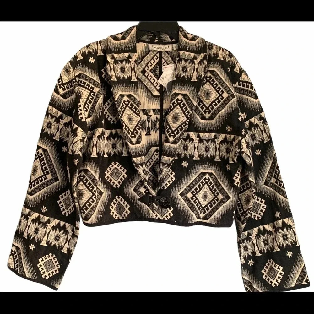 Flashback Vintage Cropped Tapestry Blazer Single Button Size M Cotton NWT